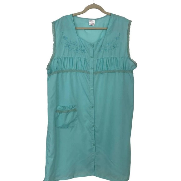 Nucci Intimates Woman’s Vintage Nightgown House Dress 3X Light Blue Button Front - Picture 2 of 16